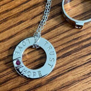 ELLE Ruby Sterling Silver Love Hope Trust Necklace + Ring sz 5.75 Bundle Set